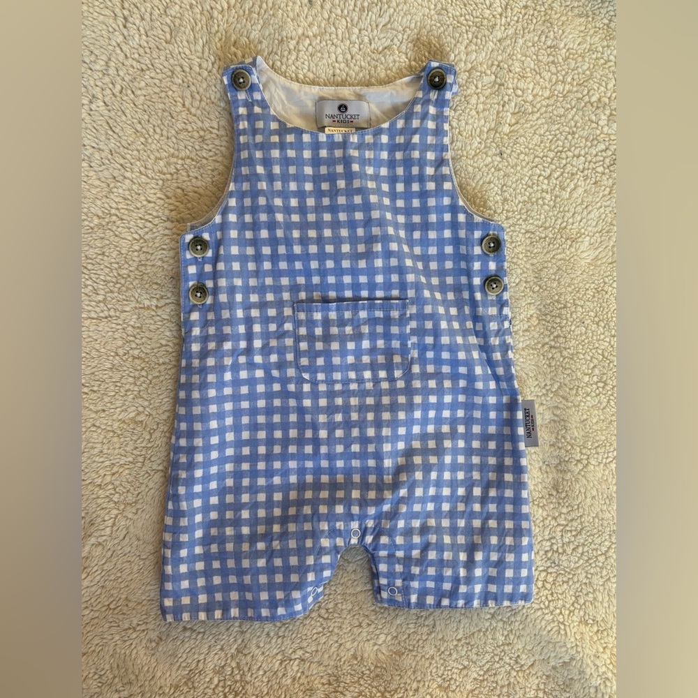 Nantucket Kids Shortall - Blue Gingham - 6-9 months